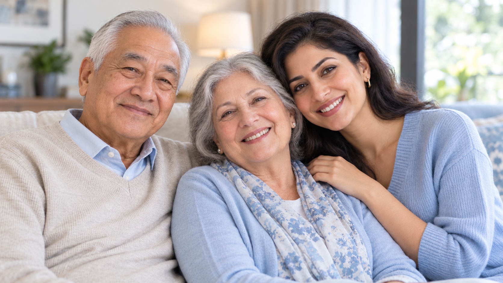 Three generations of a family spending time together at home